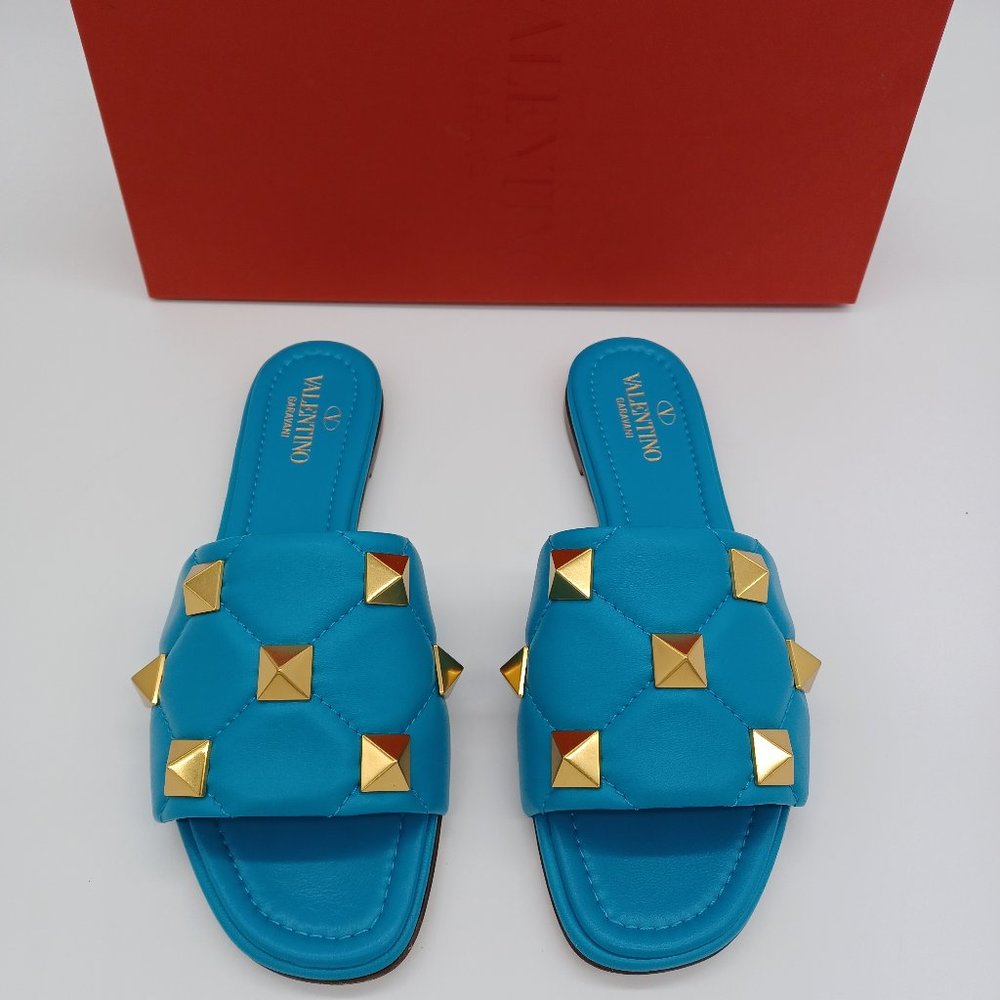 Valentino Garavani Roman Stud Matelassé Slide Sandal